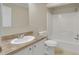 Clean bathroom with white vanity, tile flooring, and a shower/tub combo at 3758 Loblolly Ave., Little River, SC 29566