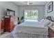 Bedroom with king-size bed, white bedding, and sliding glass doors to the pool at 3412 Westminster Dr., Myrtle Beach, SC 29588