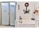 Clean bathroom, featuring a soaking tub, shower, and double vanity at 3412 Westminster Dr., Myrtle Beach, SC 29588