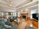 Spacious living room with hardwood floors, fireplace and built-in entertainment center at 758 Parker Dr., Pawleys Island, SC 29585