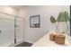 Bathroom with a glass shower and white vanity at 547 Duvall St., Longs, SC 29568