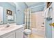 Clean bathroom with tub, shower, and updated vanity at 624 River Oaks Dr. # 52G, Myrtle Beach, SC 29579