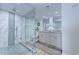 Modern bathroom with double vanity and glass shower at 9650 Shore Dr. # 902, Myrtle Beach, SC 29572