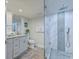 Modern bathroom with walk-in shower and double vanity at 9650 Shore Dr. # 902, Myrtle Beach, SC 29572