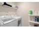 Convenient laundry room with washer, dryer, and shelving for storage at 805 Woodland Farms Circle, Aynor, SC 29511