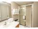 Bathroom with walk-in shower and updated vanity at 1321 S Ocean Blvd. # 905, North Myrtle Beach, SC 29582