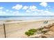 Beachfront view with ocean and lounge chairs at 6302 Ocean Blvd. N # E-1, North Myrtle Beach, SC 29582
