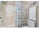 Bathroom with tub, shower, and a seashell-themed shower curtain at 601 Hillside Dr. N # 3906, North Myrtle Beach, SC 29582