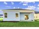 Light blue home with covered patio and well-manicured lawn at 3022 Deerberry Place, Longs, SC 29568