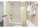 Bathroom with shower/tub combo, toilet, and towels at 1105 S Ocean Blvd. # 1138, Myrtle Beach, SC 29577