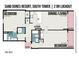 Floor plan showing two bedrooms, kitchen, living and dining areas, and balconies at 202 74Th Ave. N # 1249/50, Myrtle Beach, SC 29572