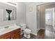 Clean bathroom, featuring a shower, toilet and vanity at 1210 John St., Mullins, SC 29574