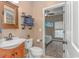 Bathroom with updated vanity and walk-in shower at 3815 Ed Smith Ave., Myrtle Beach, SC 29588