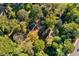Aerial view showing house, pool, and surrounding lush trees at 19 South Gate Rd., Myrtle Beach, SC 29572