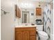 Bathroom with a wooden vanity, shower/tub combo, and nautical decor at 5905 South Kings Hwy. # A246, Myrtle Beach, SC 29575