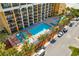 Aerial view of resort pool, kiddie pool, and surrounding deck at 6900 N Ocean Blvd. # 625, Myrtle Beach, SC 29572