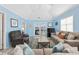 Light and airy living room with light blue walls and comfortable seating at 405 N 30Th Ave. N, North Myrtle Beach, SC 29582