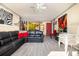 Open living area with leather sectional and access to deck at 3015 Old Bryan Dr. # 4-8, Myrtle Beach, SC 29577