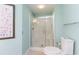 Bright bathroom with shower and toilet at 4001 S Ocean Blvd. # Apt 2C, North Myrtle Beach, SC 29582