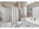 Clean bathroom with shower/tub combo and updated vanity at 5750 Oyster Catcher Dr. # 1134, North Myrtle Beach, SC 29582