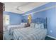 Bedroom with two double beds, ceiling fan, and blue walls at 1625 S Ocean Blvd. # 1305, North Myrtle Beach, SC 29582