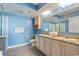 Double vanity bathroom with granite counters and shower at 1625 S Ocean Blvd. # 1305, North Myrtle Beach, SC 29582