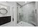 Modern bathroom with a large walk-in shower and marble floors at 7300 Porcher Dr. # 8, Myrtle Beach, SC 29572