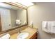 Bathroom features granite vanity, mirror, and plenty of towels at 6804 N North Ocean Blvd. # 933, Myrtle Beach, SC 29572