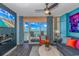 Living room features ocean view, fireplace, and comfy seating at 5300 North Ocean Blvd. # 1405, Myrtle Beach, SC 29577
