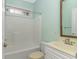 Clean bathroom with a tub, shower, and updated vanity at 676 Oxbow Dr., Myrtle Beach, SC 29579
