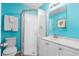 Clean bathroom with a shower, toilet, and white vanity at 5601 N Ocean Blvd. # C-202, Myrtle Beach, SC 29577
