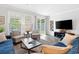 Living room with comfortable seating, large TV, and access to a patio at 1315 Bermuda Grass Dr., Myrtle Beach, SC 29579