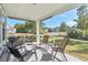 Relaxing screened porch with seating and a view of the neighborhood at 1315 Bermuda Grass Dr., Myrtle Beach, SC 29579