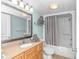 Bathroom with tub/shower combination and granite vanity at 7100 N Ocean Blvd. # 218, Myrtle Beach, SC 29572