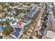 Aerial view highlighting home's location in residential neighborhood at 912-B S Ocean Blvd., Surfside Beach, SC 29575