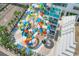 Aerial view of a vibrant water park with slides at 1501 S Ocean Blvd. # 1038, Myrtle Beach, SC 29577
