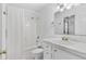 Updated bathroom with shower/tub combo, vanity, and linen storage at 2925 Carriage Row Ln. # 134, Myrtle Beach, SC 29577