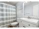 Clean bathroom with a shower/tub combo and mosaic tile at 481 Irees Way, Longs, SC 29568