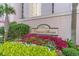 Attractive entrance to Crescent Shores building with landscaping at 1625 S Ocean Blvd. # 1002, North Myrtle Beach, SC 29582