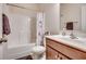 Full bathroom with tub shower, vanity and neutral decor at 190 Campania St., Myrtle Beach, SC 29579
