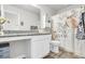 Clean bathroom with white cabinets, granite countertop and owl shower curtain at 438 Archer Ct., Conway, SC 29526