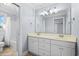Double vanity bathroom with updated fixtures and flooring at 879 Waterton Ave., Myrtle Beach, SC 29579