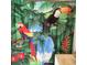 Close-up of the tropical-themed shower curtain at 6803 N Ocean Blvd. # 217, Myrtle Beach, SC 29572