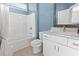 Clean bathroom with white vanity, bathtub and shower combo at 338 Harbour View Dr., Myrtle Beach, SC 29579