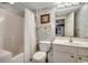 Clean bathroom with a shower/tub combo and white vanity at 1003 S Ocean Blvd. # 505, North Myrtle Beach, SC 29582