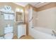 Bathroom with tub, shower, and granite vanity at 300 N Ocean Blvd. # 1628, North Myrtle Beach, SC 29582