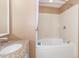 Bathroom with tub/shower combo and granite countertop at 300 N Ocean Blvd. # 1628, North Myrtle Beach, SC 29582