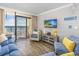 Living room with ocean view, comfy seating, and a large TV at 6900 N Ocean Blvd. # 1540, Myrtle Beach, SC 29572