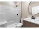 Clean bathroom with shower, toilet and modern vanity at 3329 Hughes Gasque Rd., Aynor, SC 29511