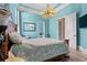 Bedroom with a wood bed frame and coastal bedding at 1501 Serena Dr., Myrtle Beach, SC 29579